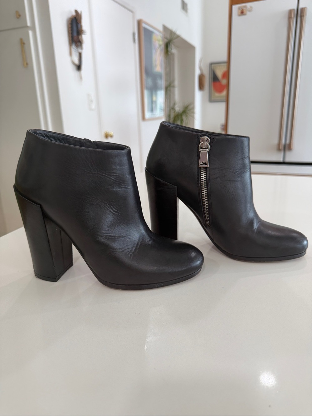 Proenza Schouler Black Leather Block Heel Ankle Boots